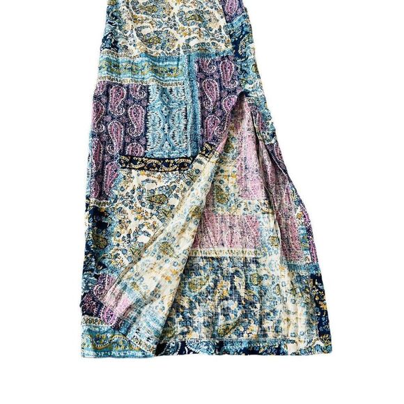 Zara Women Midi Dress S Multicolor Paisley Smocked Linen blend Slit NWOT - Picture 4 of 11